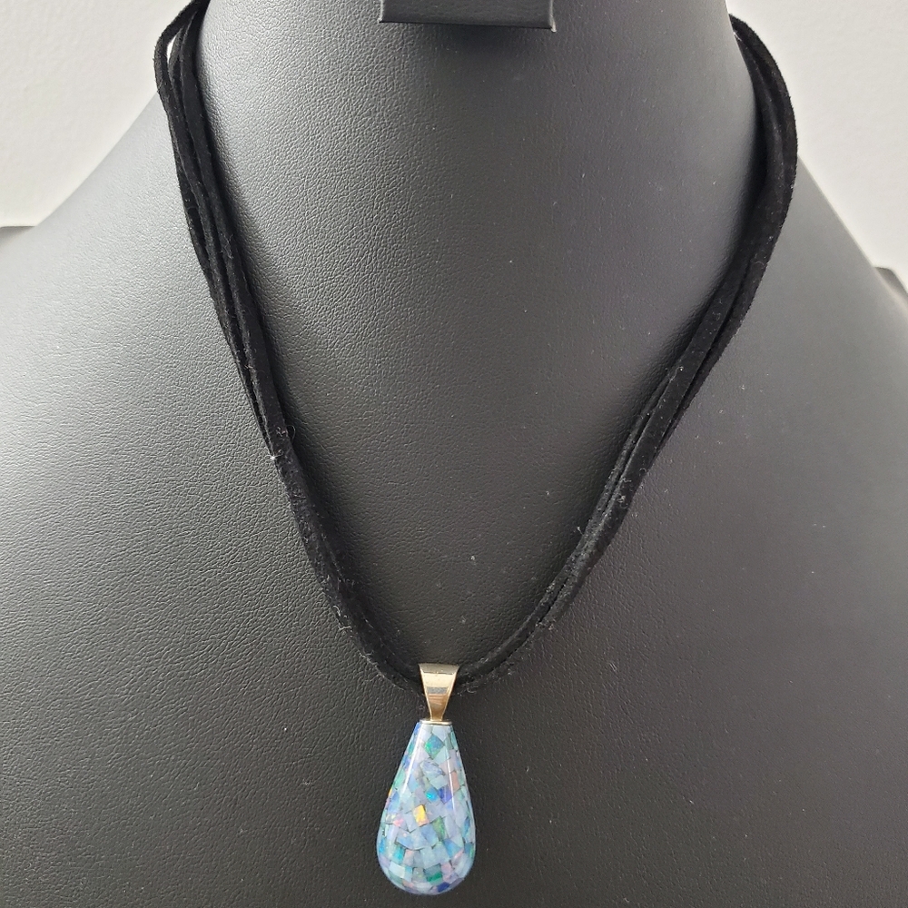 Sterling Silver 925 Solid Mosaic Opal Leather Nec… - image 8